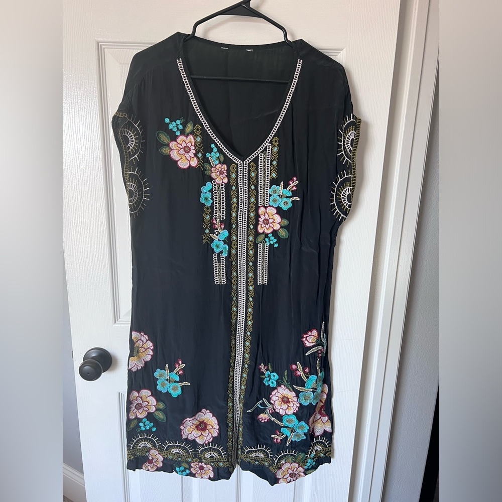 Johnny Was Embroidered Black Dress